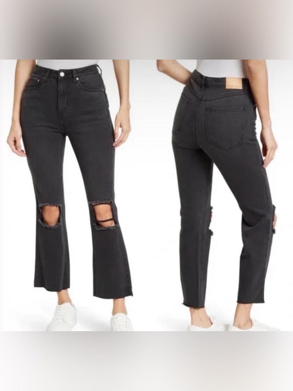 NWT Avec Les Filles Vintage Black High Rise Crop Ripped Flare Jeans - Size 30